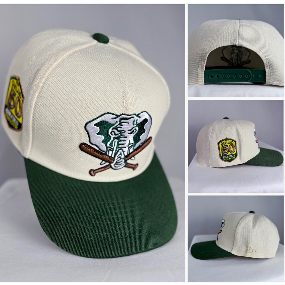 New Era Oakland Athletics MLB Snapback Cap Ivory Green 50th Anniversary Patch